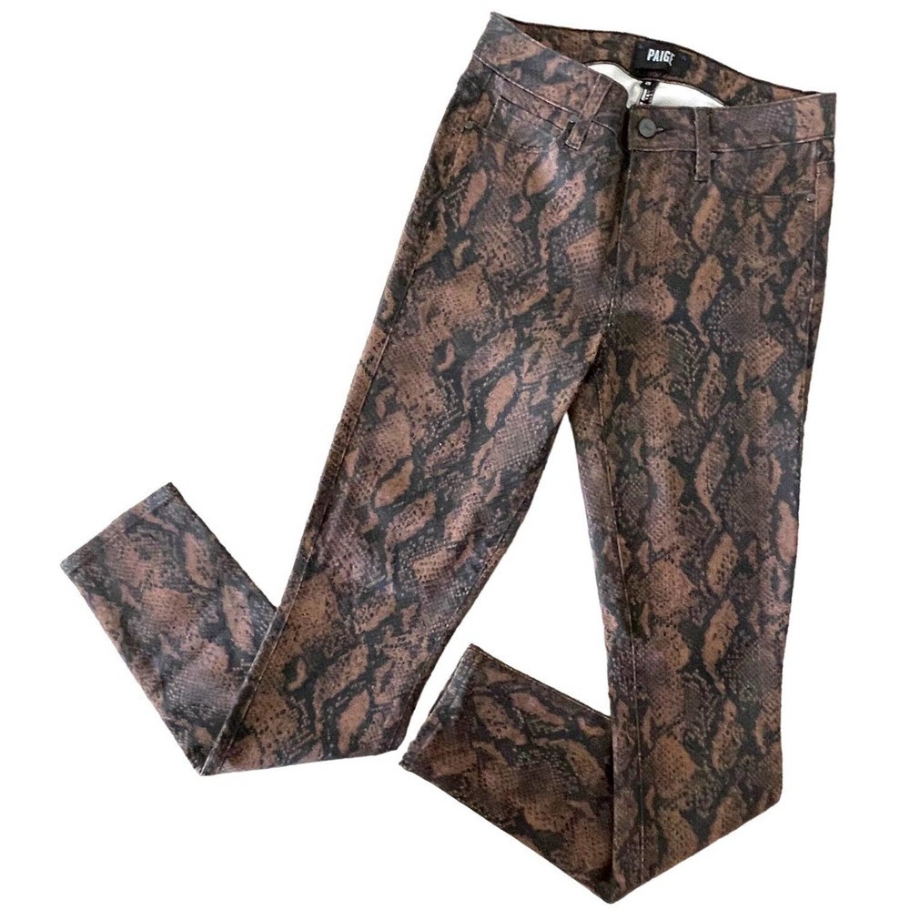 PAIGE Hoxton Ultra Skinny Coated Snake Print Mid Rise Jeans Size 26
